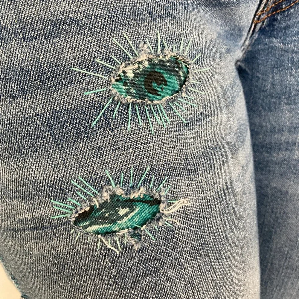 Custom Distressed Boro Sashiko Acid Faded Blue Jeans - Picture 8 of 17